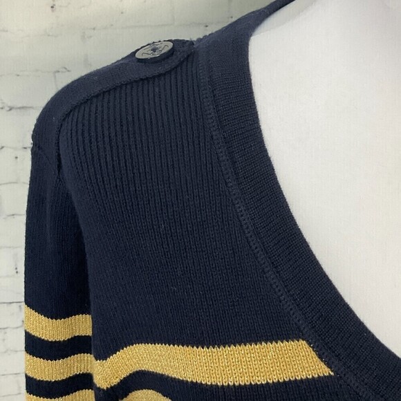 Ralph Lauren Jeans Company Womens Sweater Navy Gold Striped V Neck Size L U1 - Picture 10 of 12
